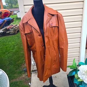 Reed Sportswear Leather Jacket Mens 48 Brown Coat VTG 1970s